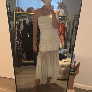 Superdown Cream Strapless Ruched Sheath Dress